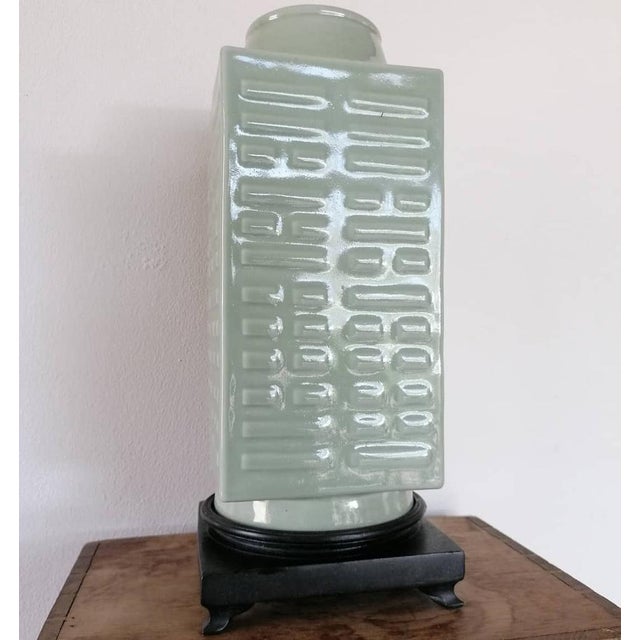 Aqua Square Celadon Glazed Trigram Cong Vase, 20th Century For Sale - Image 8 of 9