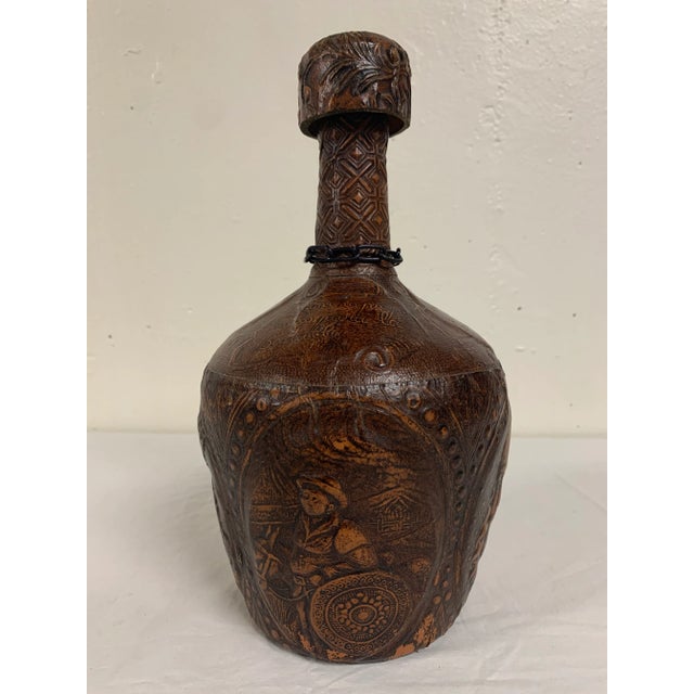 Vintage Goat Leather Cognac Bottle From Spain For Sale - Image 4 of 8