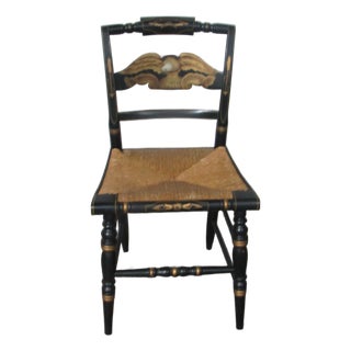 1980s Hitchcock Black Rush Eagle Farmhouse Chair For Sale