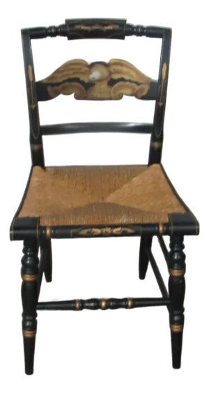1980s Hitchcock Black Rush Eagle Farmhouse Chair