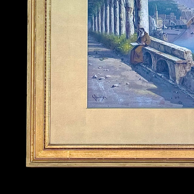 Late 19th Century Antique Giovanni Battista Italian Gouache Seascape Painting of Amalfi Coast, Signed & Framed For Sale - Image 5 of 9