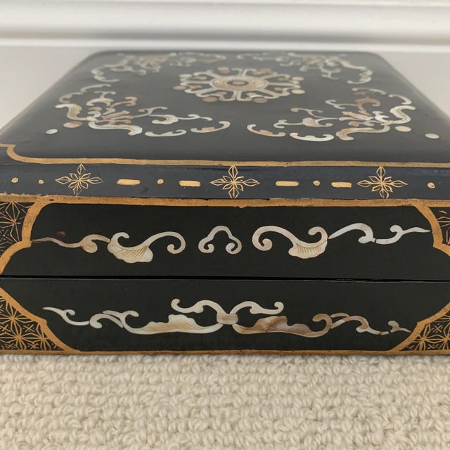 Paint Chinoiserie Mother of Pearl Inlaid Box For Sale - Image 7 of 10