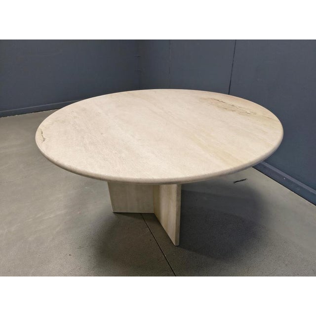 Italian Round Travertine Dining Table, 1970s For Sale - Image 4 of 14