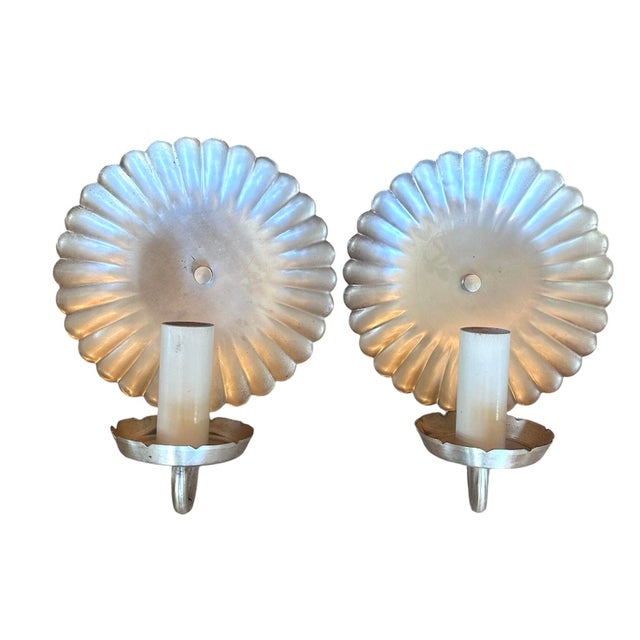 These are just pristine silverplate sconces with original hidden side switches intact. I love the contast light scallop...