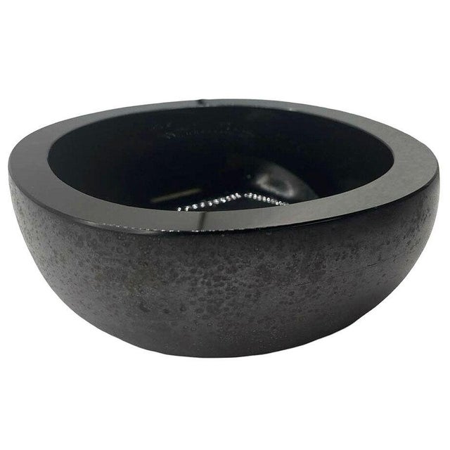 Modern Mid 20th Century Italian Murano Black Art Glass Bowl Signed Boudin Murano For Sale - Image 3 of 9