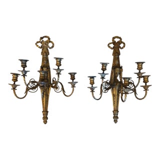 Louis XVI Style Gilt Bronze Five Arm Candle Wall Sconces For Sale