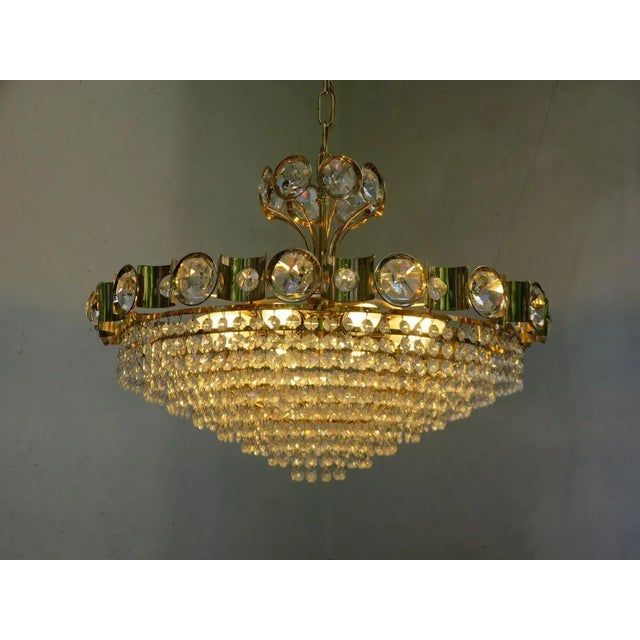 Gold Large Crystal-Plated Ceiling Lamp from Palwa, 1970s For Sale - Image 8 of 18
