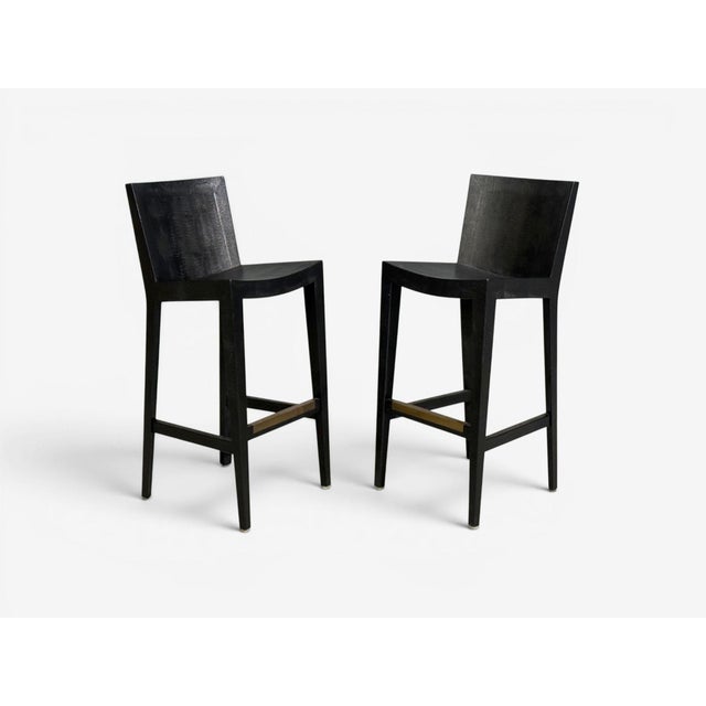 Karl Springer, JMF Barstools, Embossed Lizard Leather, Brass, Usa, 1986 For Sale - Image 4 of 12