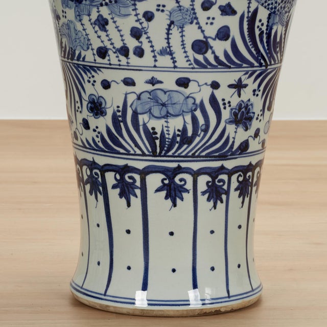Large Pair of Chinese Blue and White Porcelain Lidded Urns For Sale - Image 11 of 13