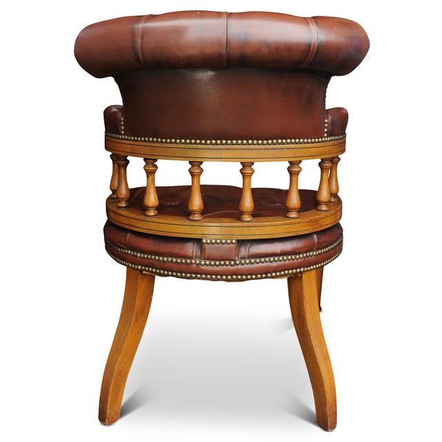 1960s Victorian Style Brown Leather and Beech Desk Chair, 1960s For Sale - Image 5 of 7