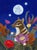 Peanut Meets the Mouse in the Moon by Gina Matarazzo | Oil on Arches watercolor paper A nocturnal scene with a small animal among flowers and a moon. For Sale
