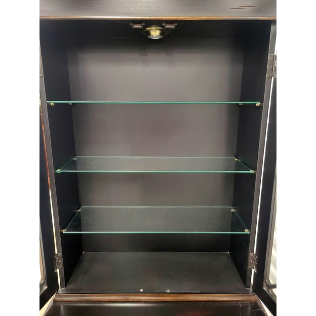 Vintage Pagoda Black Chinoiserie Glass Front Storage Curio Cabinet For Sale - Image 17 of 17