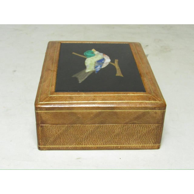 Italian Pietra Dura Inset Leather Box For Sale - Image 4 of 13