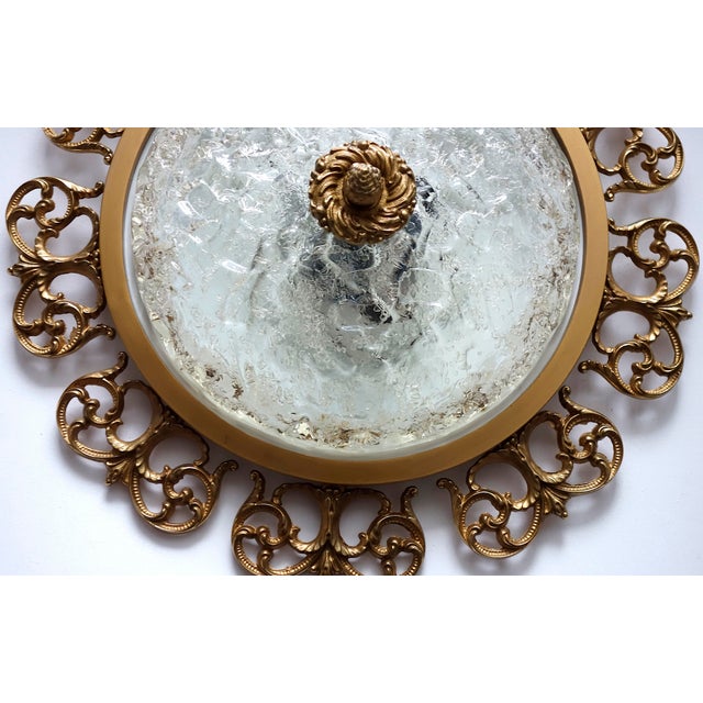 Brass and Frosted Glass 3-Light Ceiling Lamp from Kaiser-Leuchten, 1940s For Sale - Image 10 of 14