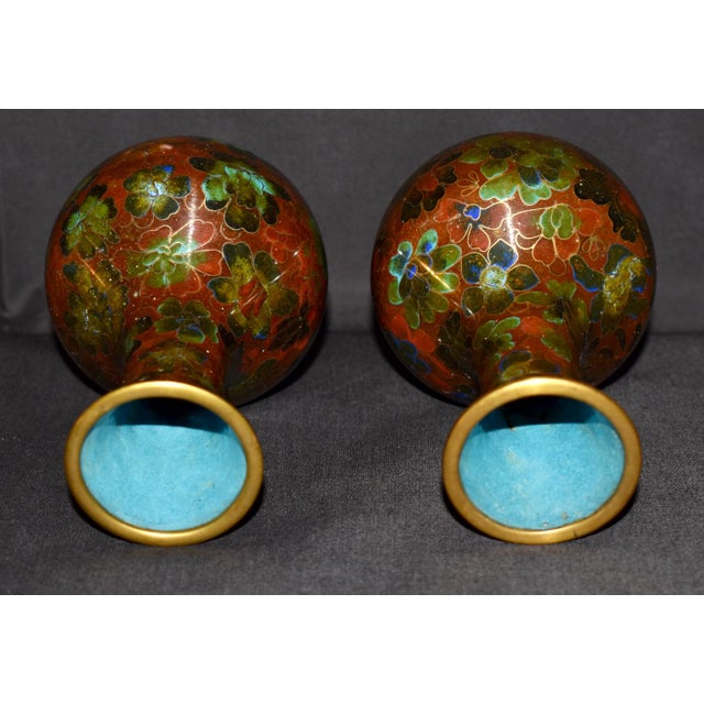 Vtg. Pair of Chinese Cloisonné Small Vases For Sale - Image 9 of 14