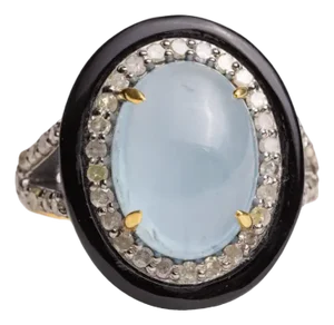 Aquamarine and Diamond Dome Ring, Size 6.75