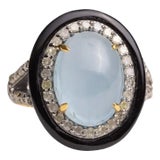Aquamarine, Black Onyx and Diamond Dome Ring For Sale
