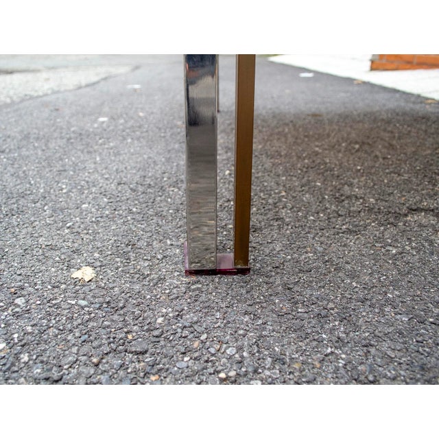 Metal Italian Steel and Brass Coffee Table with Colorful Acrylic Glass Decorations, 1970s For Sale - Image 7 of 10