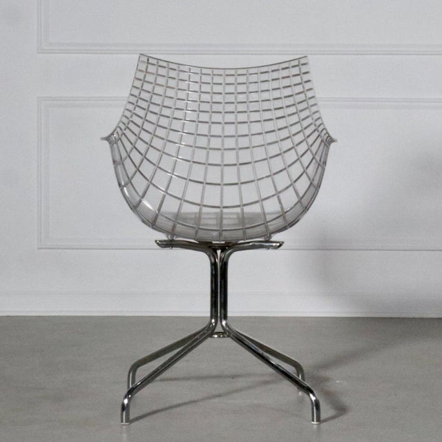 Minimalist Chrome and Molded Lucite Cage Armchairs - a Pair For Sale - Image 10 of 12