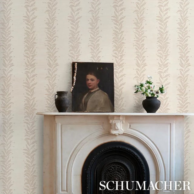 Schumacher x Marian Mcevoy Tendril Stripe Sisal Wallpaper In Natural For Sale In New York - Image 6 of 6
