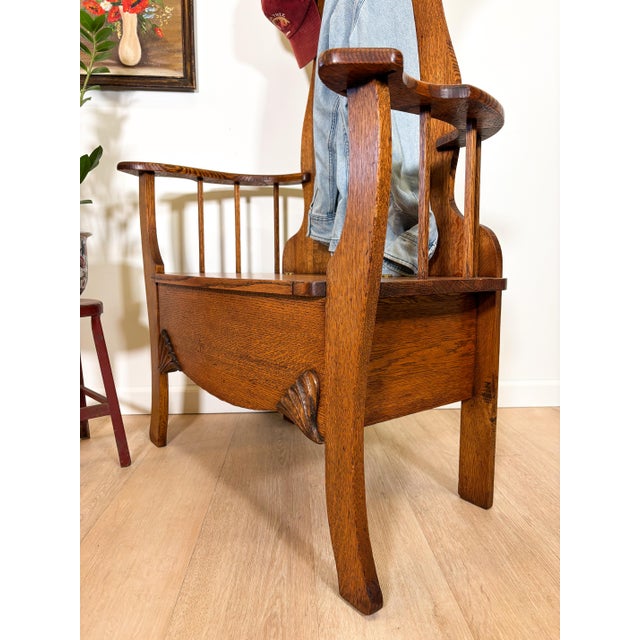 Wood Antique Victorian Oak Hall Bench For Sale - Image 7 of 9