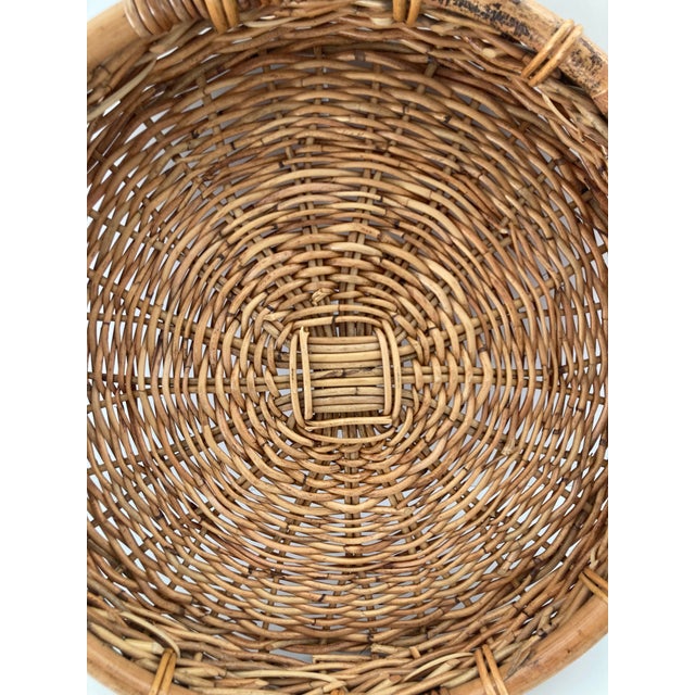 Wood Round Wicker Tray With Bamboo Handles For Sale - Image 7 of 9