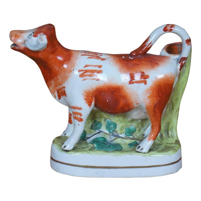 Antique Staffordshire Porcelain Red & White Cow Spill Vase Creamer Pitcher For Sale
