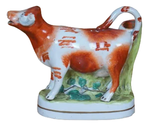 Antique Staffordshire Porcelain Red & White Cow Spill Vase Creamer Pitcher