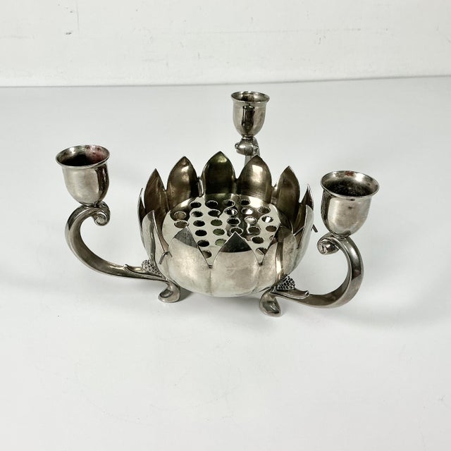 Mid-Century Chinoiserie Hollywood Regency Lotus Flora Centerpiece Vase With Three Candleholders For Sale - Image 12 of 12