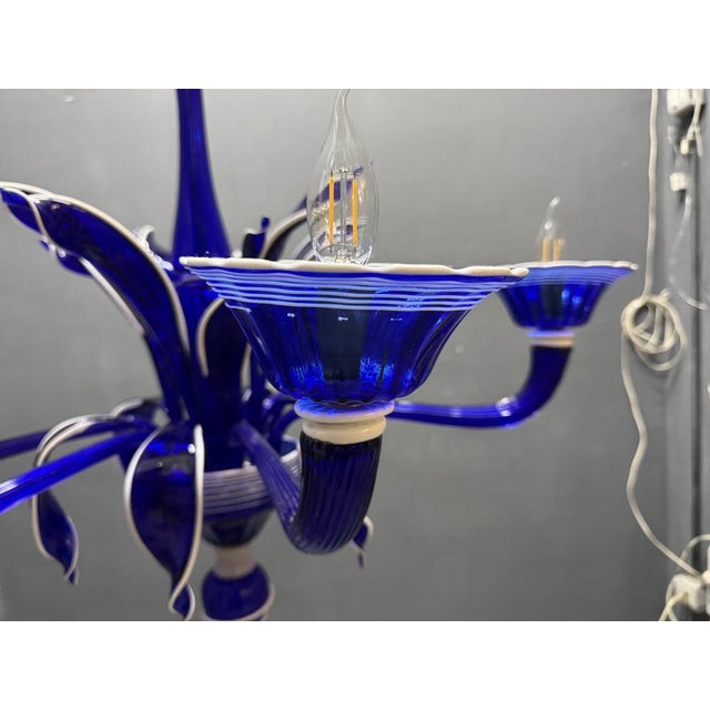 Vintage Blue and White Murano Chandelier, Italy, 1980s For Sale - Image 12 of 15