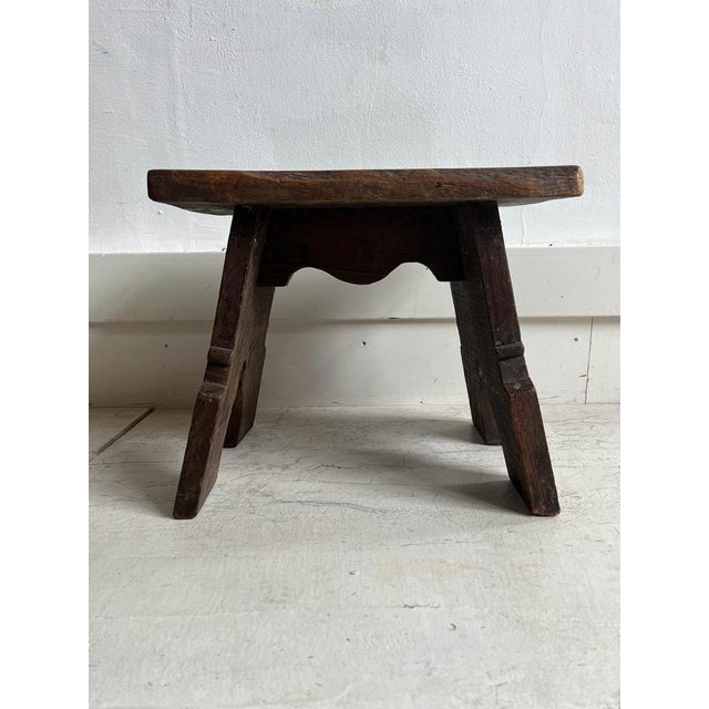 Wood Rustic Oak Stool, 1920s For Sale - Image 7 of 17