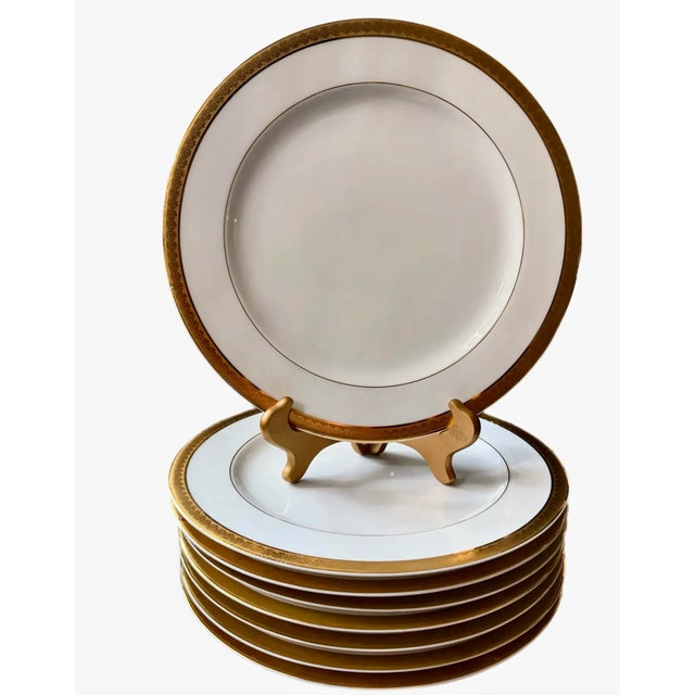 French Bernardaud Limoges "Rhapsody" Gilt Edge Charger Plates, Set of 8 For Sale - Image 3 of 8