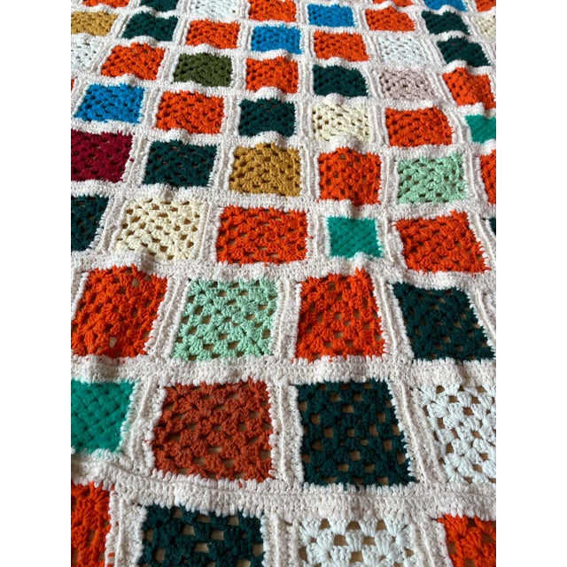 Late 20th Century Vintage Hand Crochet Afghan Blanket For Sale - Image 5 of 9