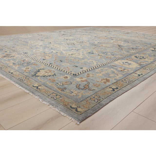 Sky Blue Vintage Indian Oushak Rug, 11'10 X 14'11 For Sale - Image 8 of 10