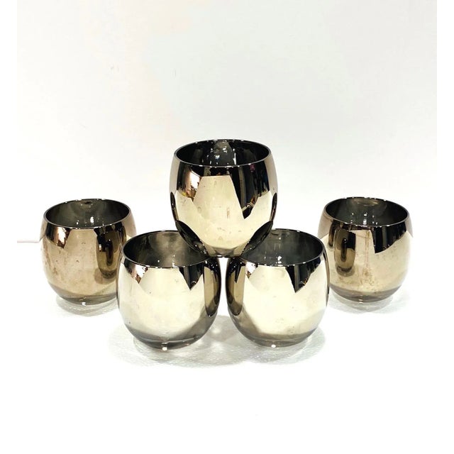 Mid-Century Modern C. 1960s Vintage Round Barware Whiskey Glasses With Silver Overlay- Set of 5 For Sale - Image 3 of 13