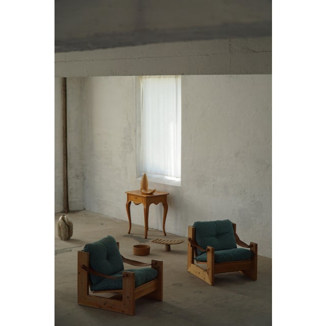 Swedish Modern Pine Lounge Chairs with Leather Armrests, 1970s, Set of 2 For Sale - Image 3 of 18