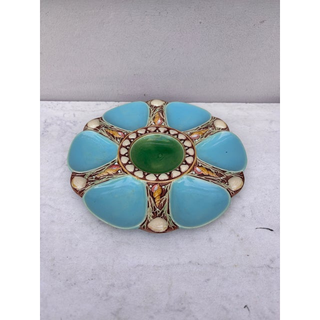 19th-Century Victorian Majolica aqua oyster plate signed Minton.