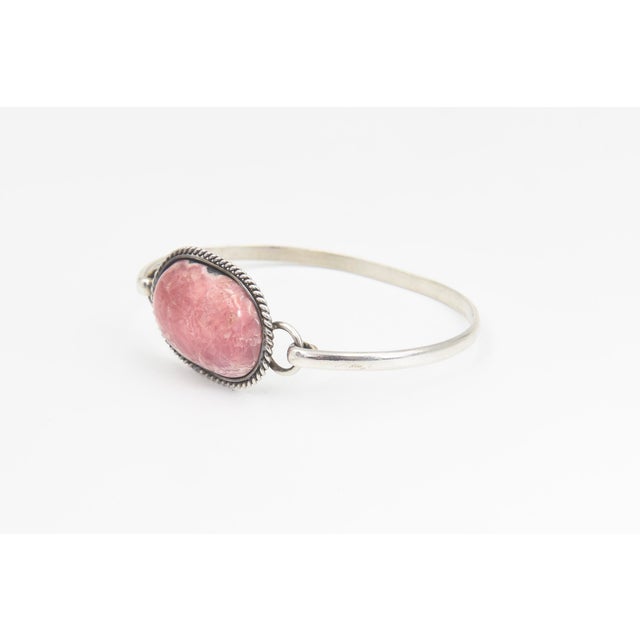 Rustic Late 20th Century Rhodochrosite Silver Bangle Bracelet For Sale - Image 3 of 10