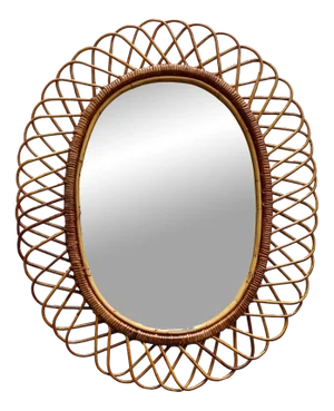 Rattan and Bamboo Oval Wall Mirror attributed to Franco Albini, 1960s
