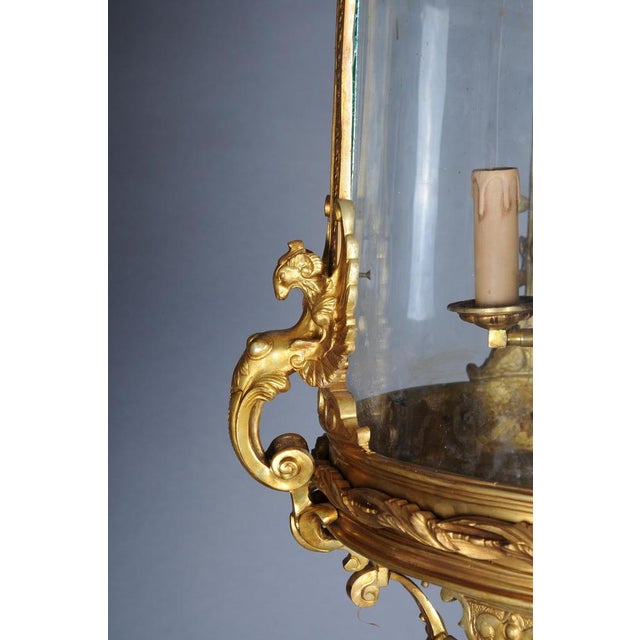 French Fire Bronze & Brass Lantern Hanging Light For Sale - Image 15 of 17