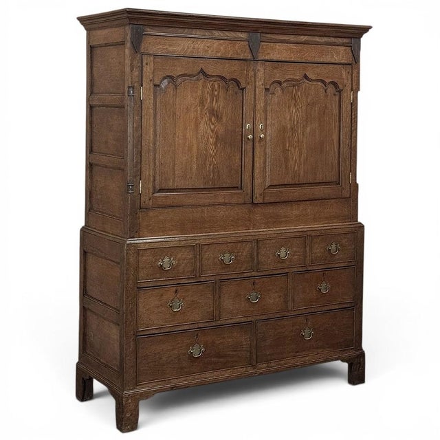 18th Century Georgian Period English Oak Linen Press For Sale