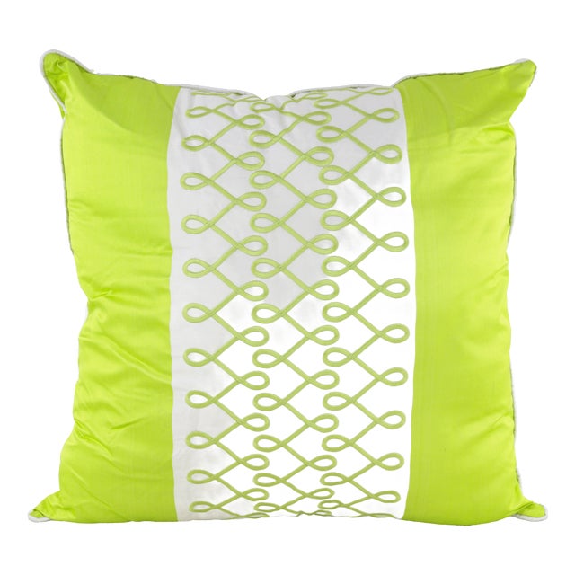 Green Embroidered Accent Pillow With Infinity Pattern For Sale