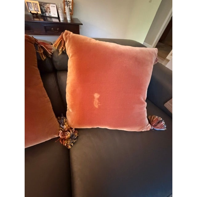 Burnt Orange Matching Pair of Vintage Persian Style Rug Pillows For Sale - Image 8 of 9