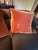 Burnt Orange Matching Pair of Vintage Persian Style Rug Pillows For Sale - Image 8 of 9