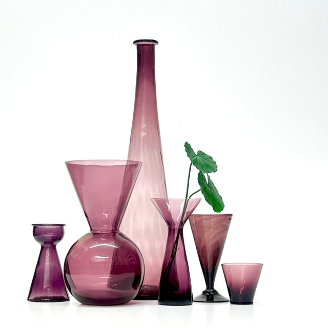 Amethyst translucent glass pieces, group of 6. This carefully curated group of mod monochromatic amethyst glass collection...