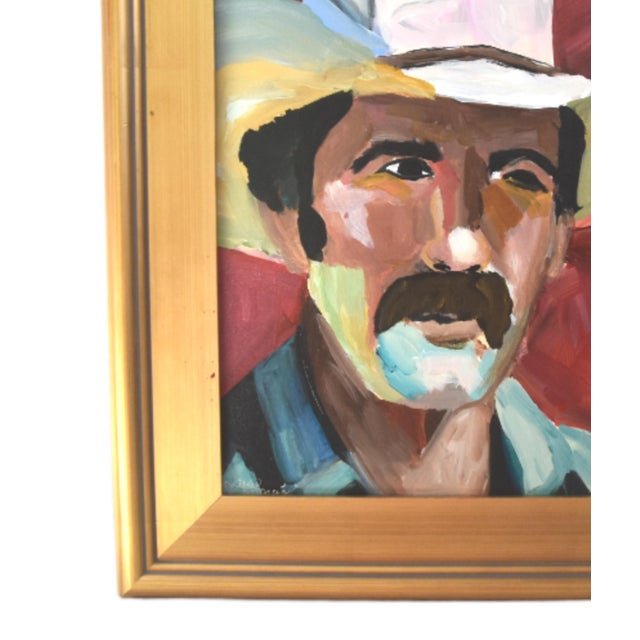 Colorful Cowboy with hat painting on stretched artist canvas. Signed by the talented artist "Franccesca Garcia" in the...
