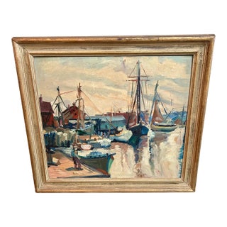 Coastal Oil Painting ~ Beside the Docks by Letha Churchill Walker c.1940 For Sale