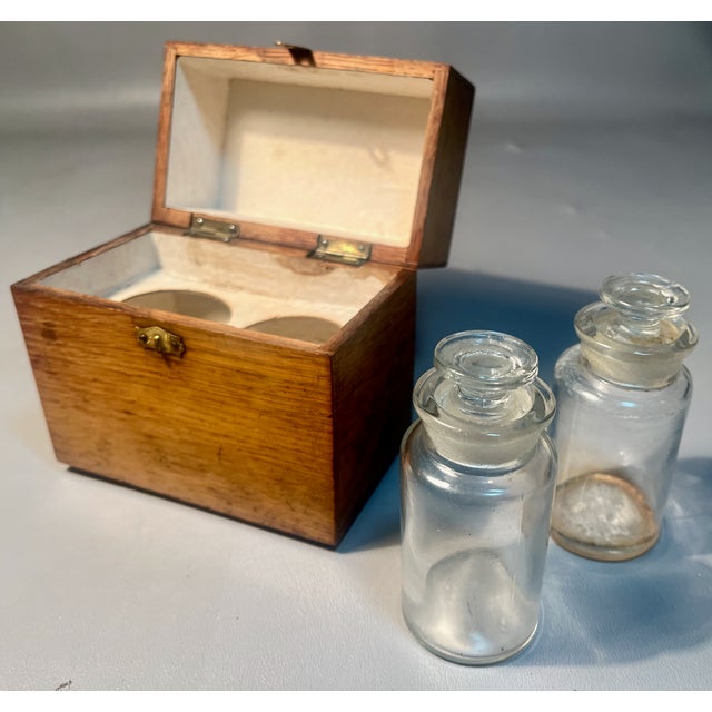Mid 19th Century Miniature Apothecary Tiger Oak With 2 W.T.&Co.Medicine Bottles 1800s For Sale - Image 5 of 9