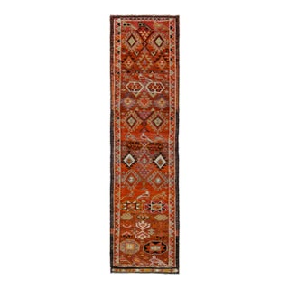1950s Vintage Tribal Runner in Orange, Red, Multihued Tribal Motifs For Sale