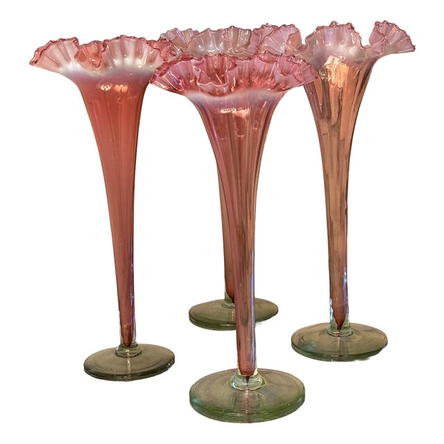 Victorian Glass Trumpet Vases, Set of 4 For Sale